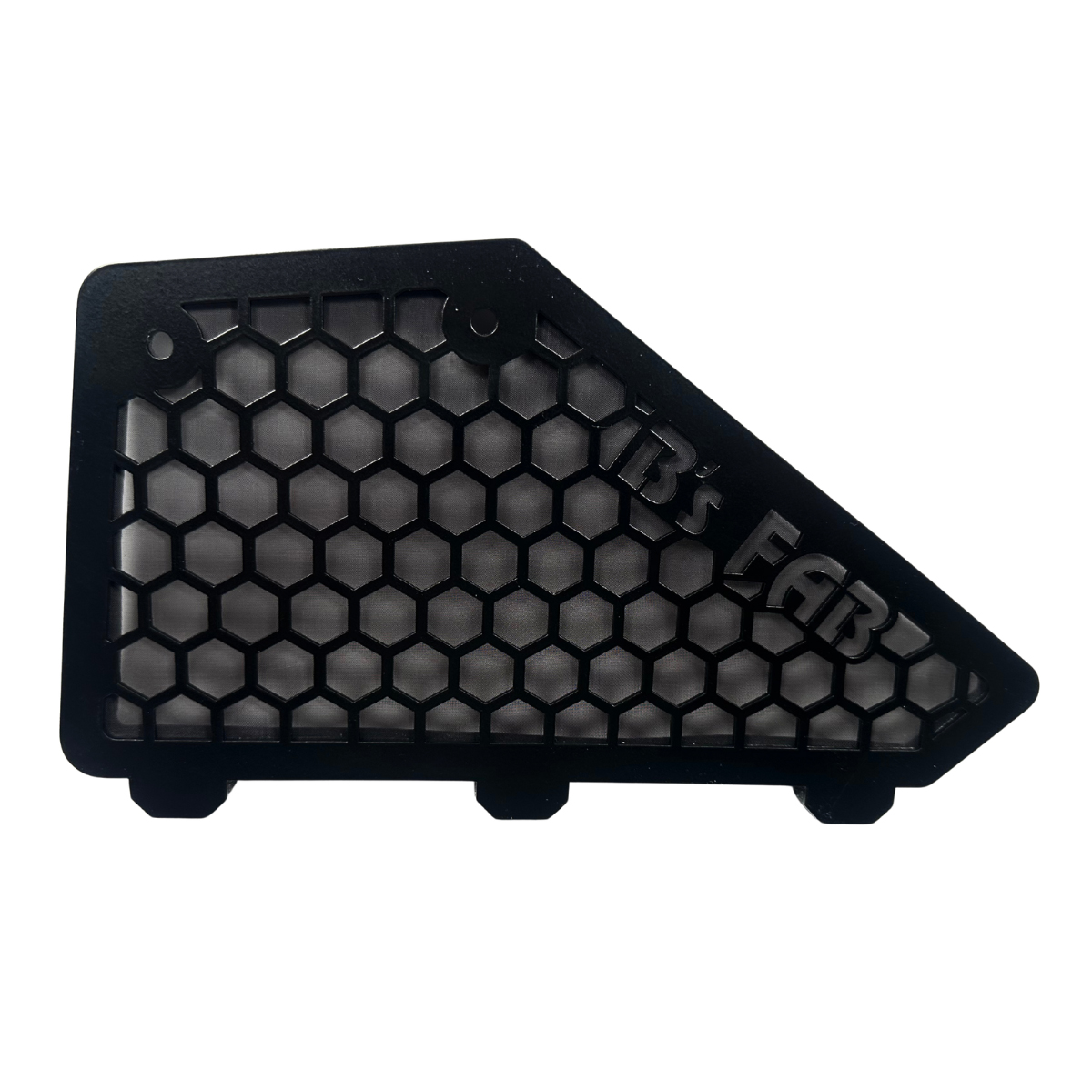 Black honeycomb grill with 'JB's FAB' logo and mesh.